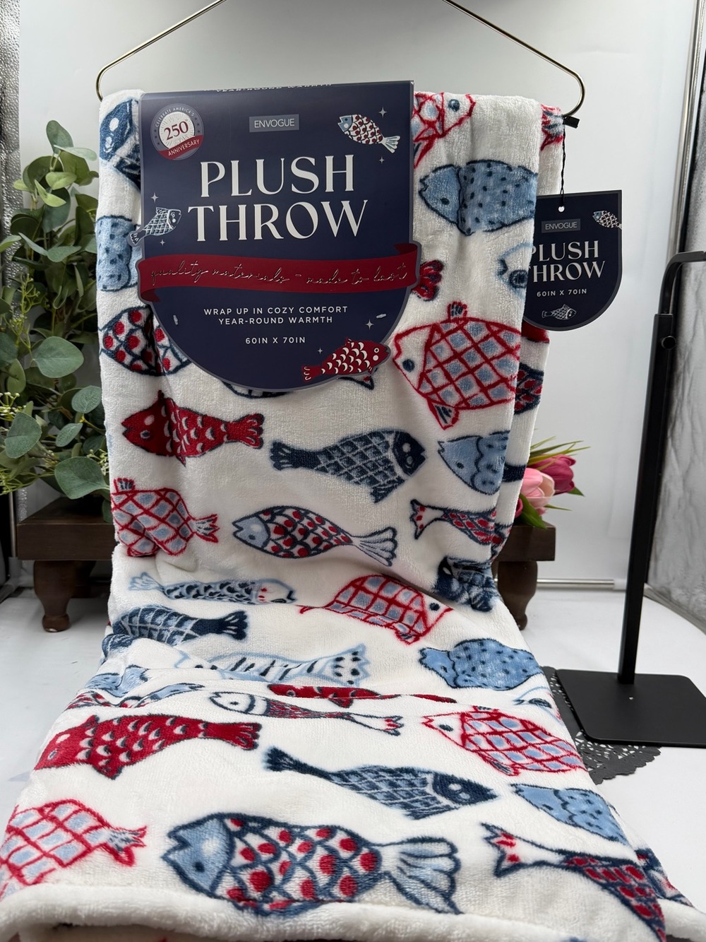 envogue viral coastal fish plush throw blanket nautical beach